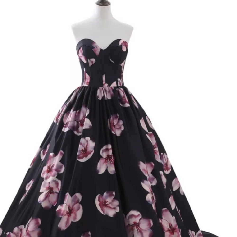 Beautiful gown- black with pink flowers